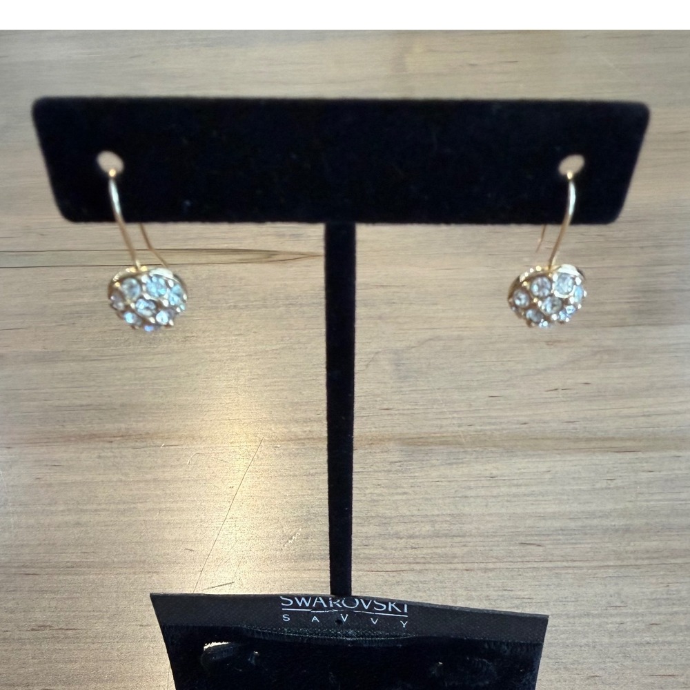 Swarovski Savvy Old Money Crystal Pave Ball Drop Earrings Women Gold Tone Clear